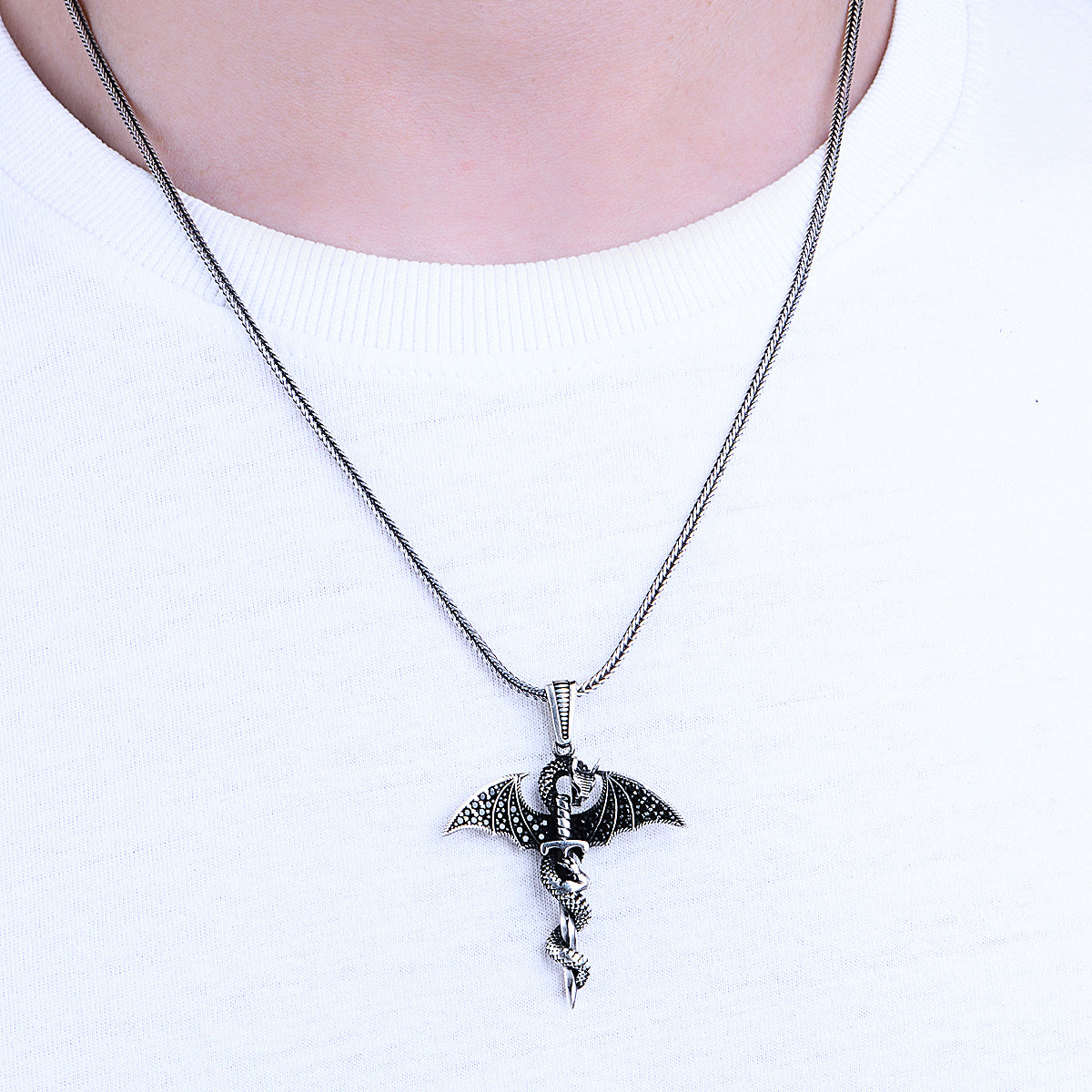 Men Handmade Sword Dragon Necklace