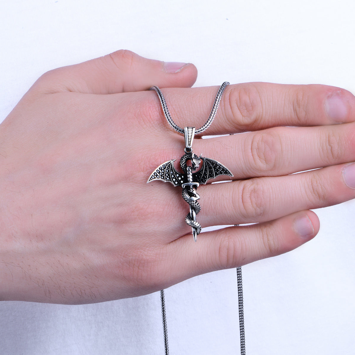 Men Handmade Sword Dragon Necklace