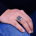 Mens Handmade Engraved Amethyst Ring