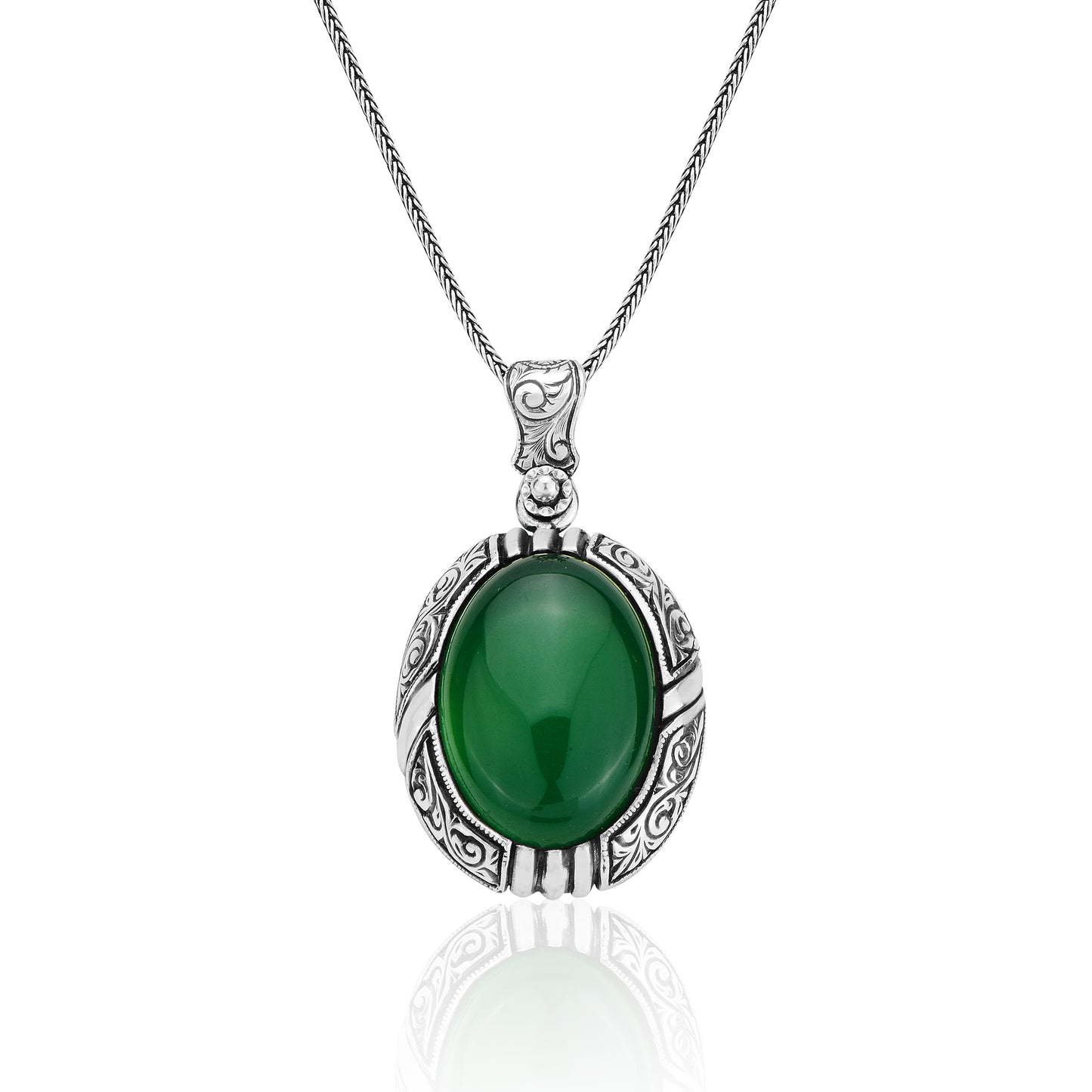 Silver Handmade Natural Green Jade Gemstone Necklace