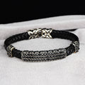 Silbernes handgefertigtes schwarzes Lederarmband
