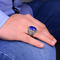 Men Handmade Hand Carved Lapis Lazuli Stone Ring
