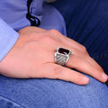 Silver Engraved Red Ruby Stone Men Ring
