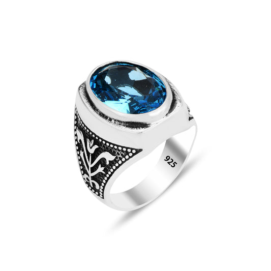 Silver Handmade Blue Aquamarine Stone Ring