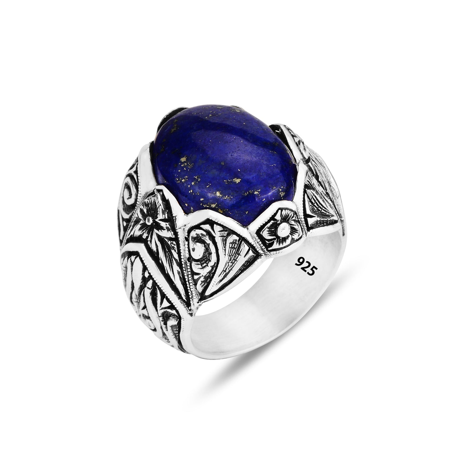 Men Handmade Hand Carved Lapis Lazuli Stone Ring