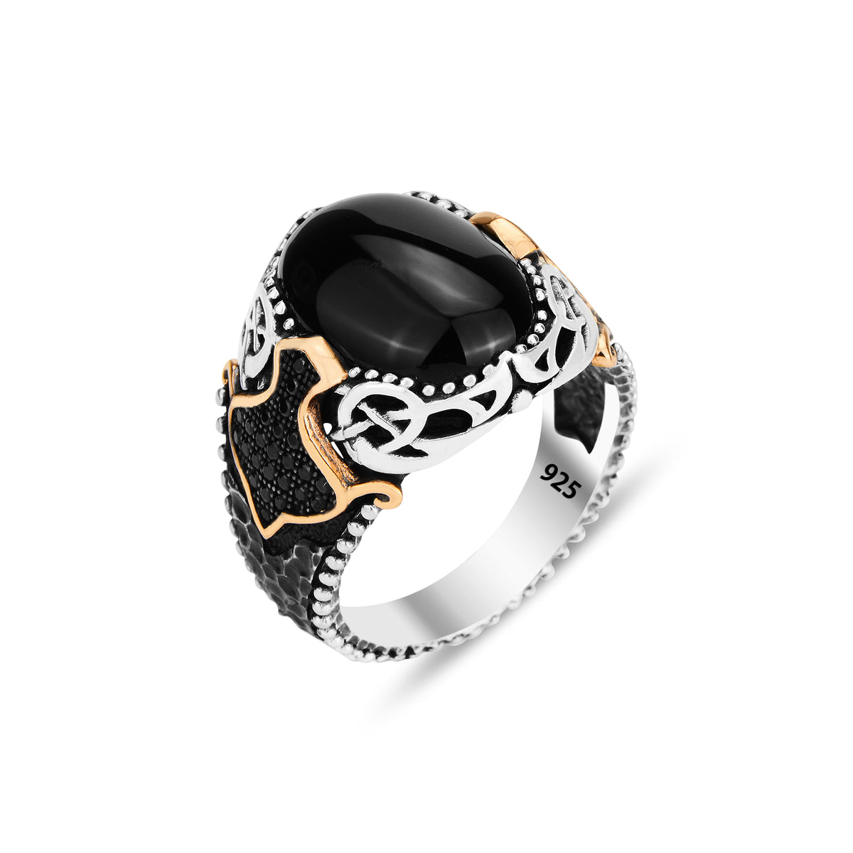 Silberner Herrenring mit schwarzem Mikro-Onyx und ovalem Onyx-Edelstein