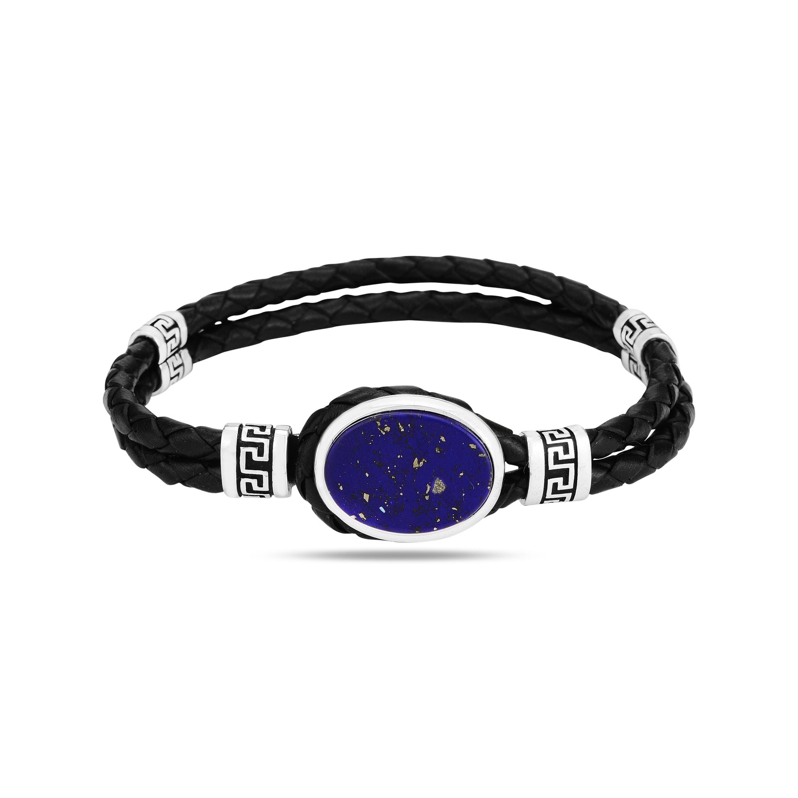 Silbernes blaues Lapislazuli-Lederarmband