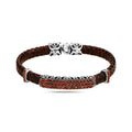 Men Silver Handmade Red Ruby Stone Leather Bracelet