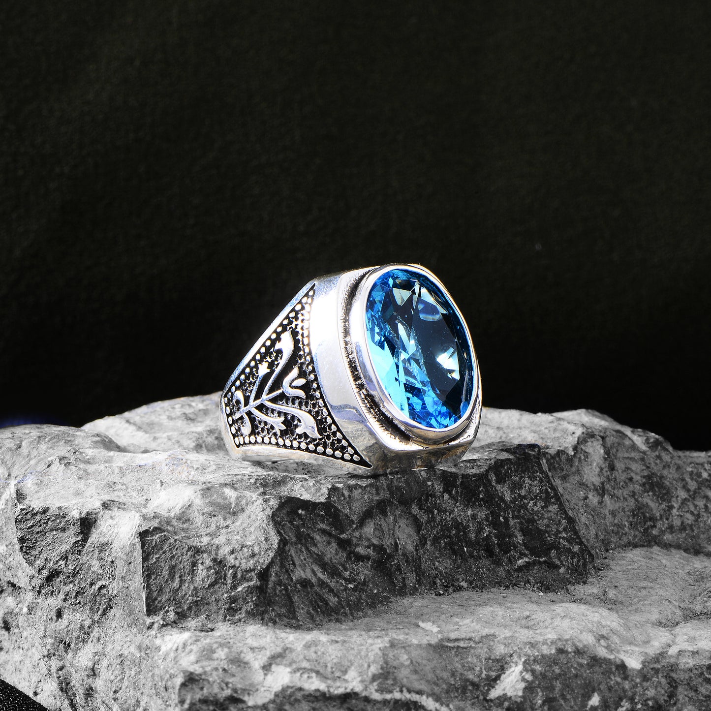 Silver Handmade Blue Aquamarine Stone Ring