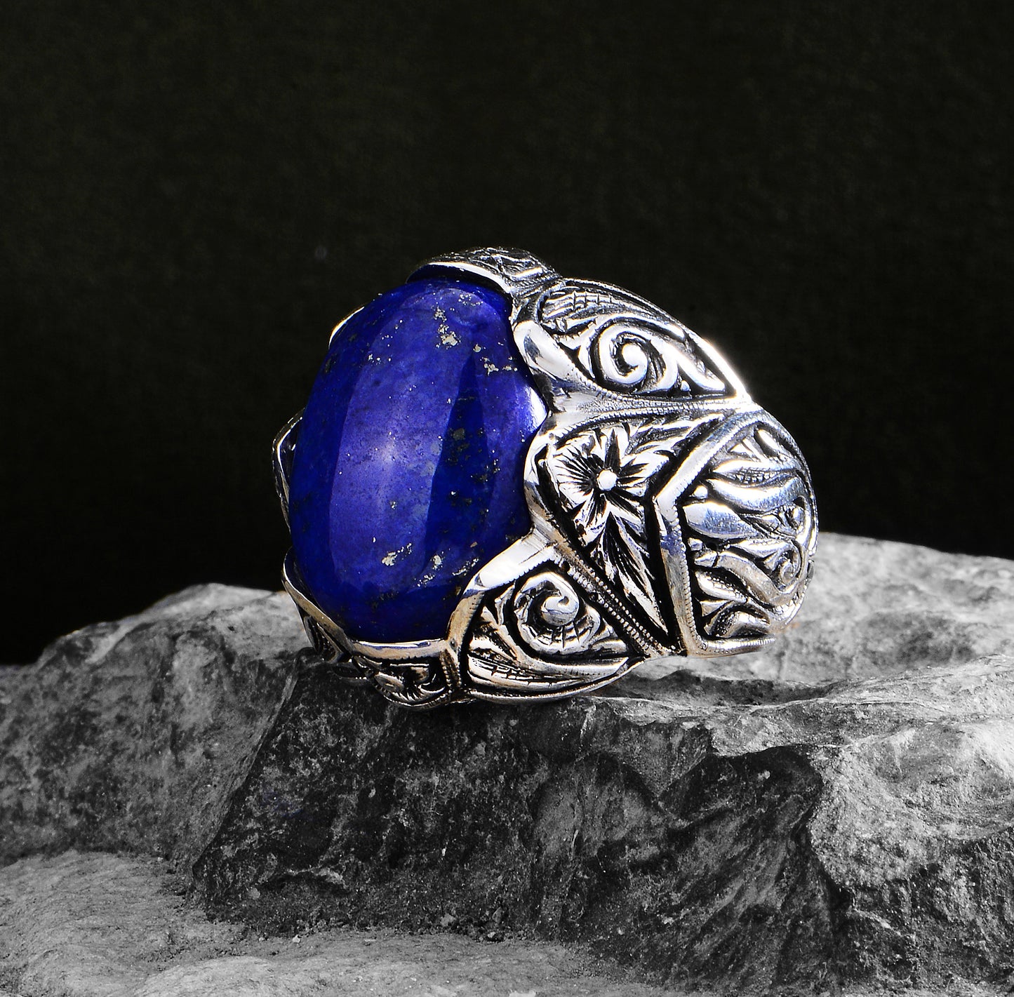 Men Handmade Hand Carved Lapis Lazuli Stone Ring