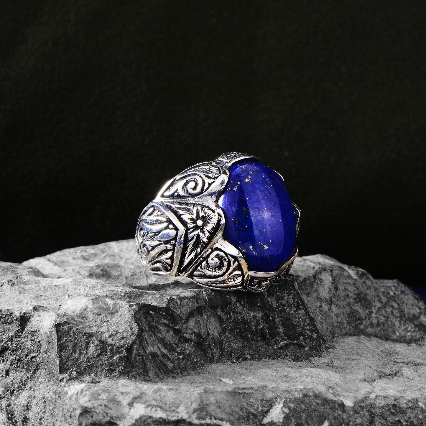 Men Handmade Hand Carved Lapis Lazuli Stone Ring