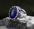 Anillo de lapislázuli grabado grande hecho a mano para hombre