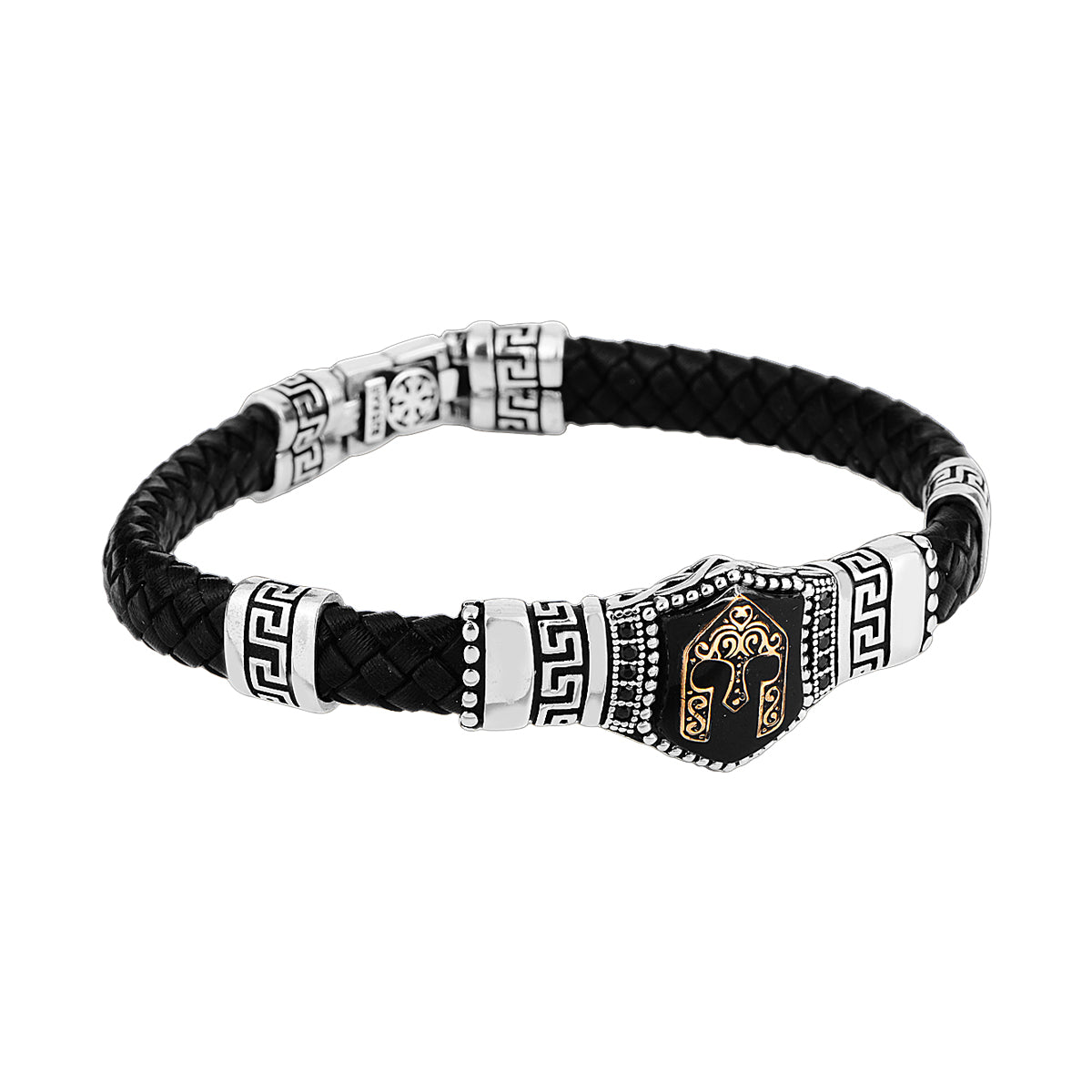 Silbernes Lederarmband mit Helmmodell