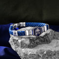 Silver Knight Helmet Sapphire Stone Leather Bracelet