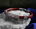 Silver Handmade Ruby Stone Red Leather Bracelet