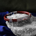 Silver Handmade Ruby Stone Red Leather Bracelet
