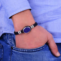 Silbernes blaues Lapislazuli-Lederarmband