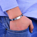 Silver Blue Leather Mother Of Pearl Bracelet