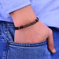 Men Silver Handmade Red Ruby Stone Leather Bracelet
