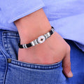 Silver Handmade Leather Mother Of Pearl Bracelet