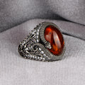 Silver Snake Model Natural Amber Stone Ring