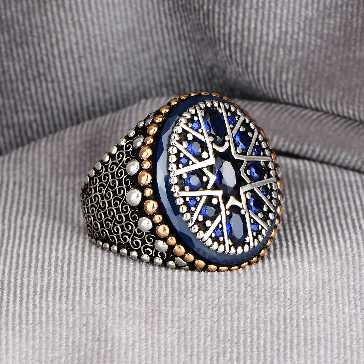 Men Ottoman Style Sapphire Stone Ring