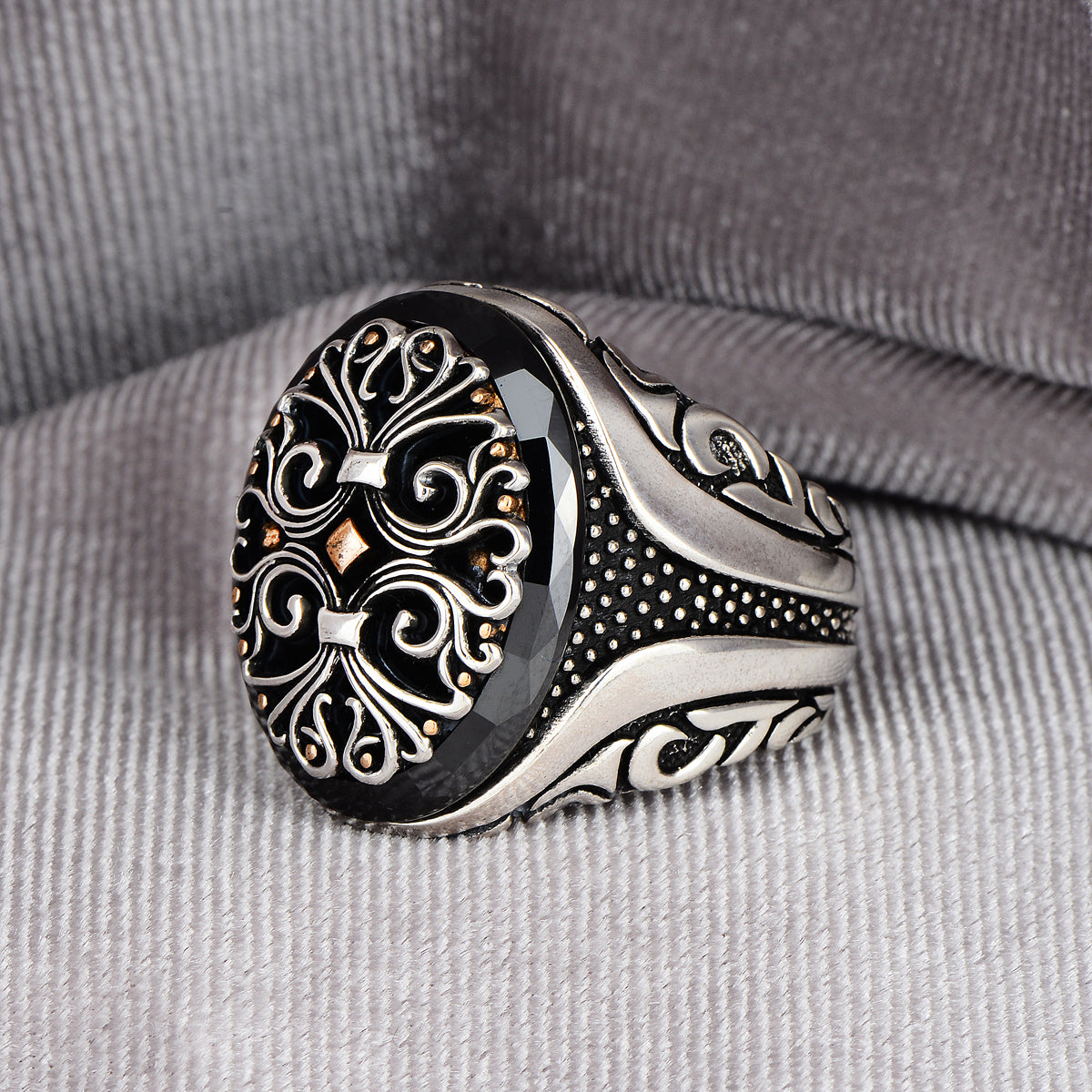 Silver Handmade Black Zircon Stone Ottoman Ring