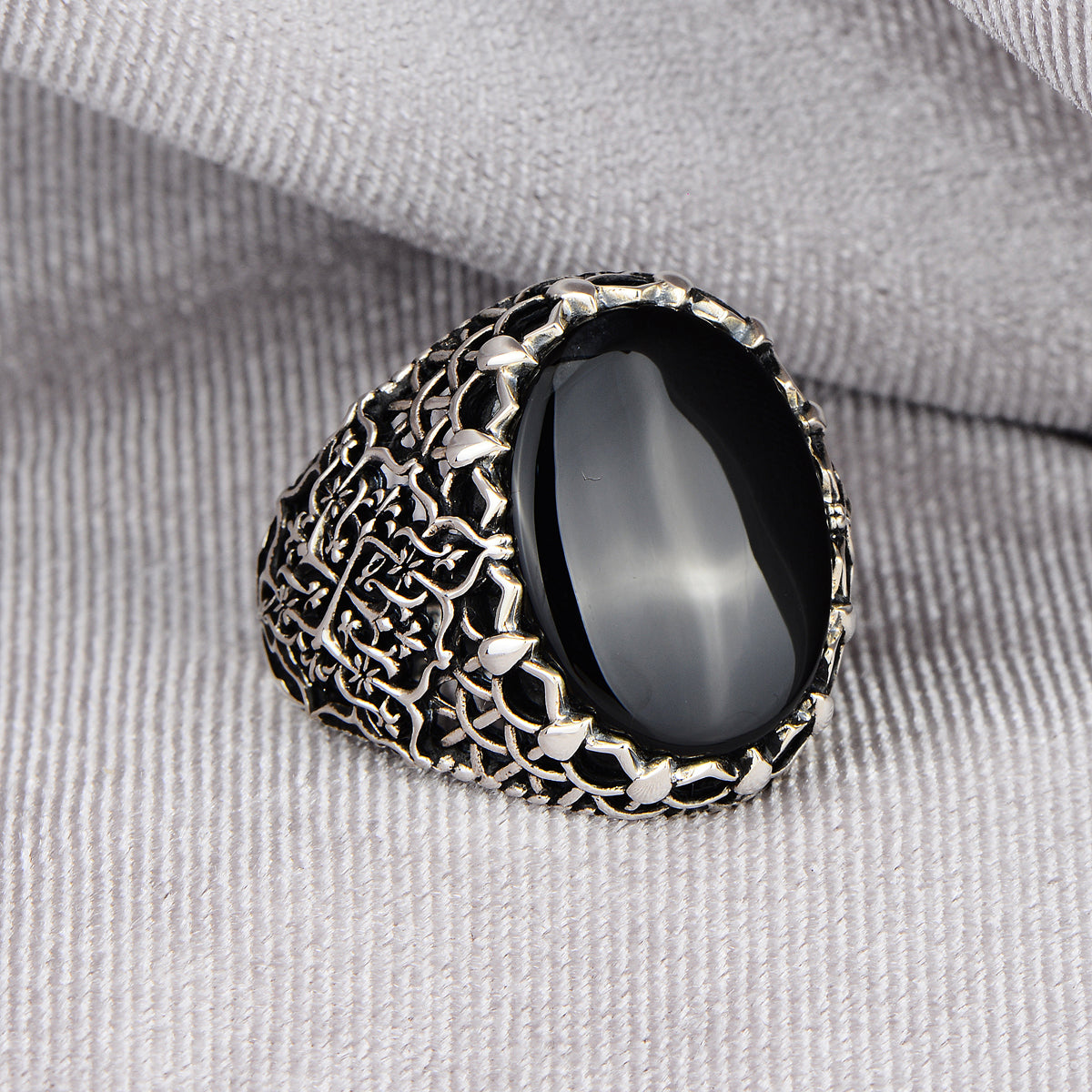 Men Handmade Black Onyx Stone Ring