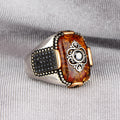 Silver Square Amber Stone Ring