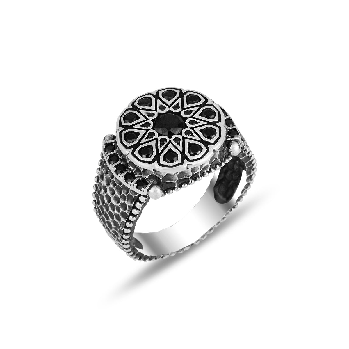 Silver Round Black Micro Stone Zircon Ring