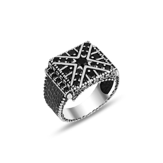 Silver Black Zircon Micro Stone Man Ring
