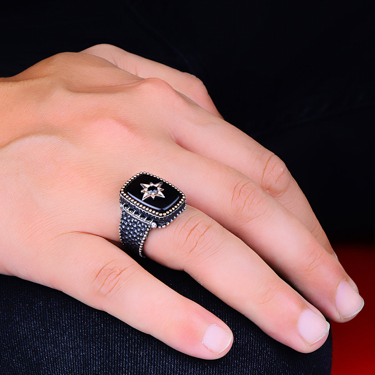 Silver Square Onyx Stone Ring