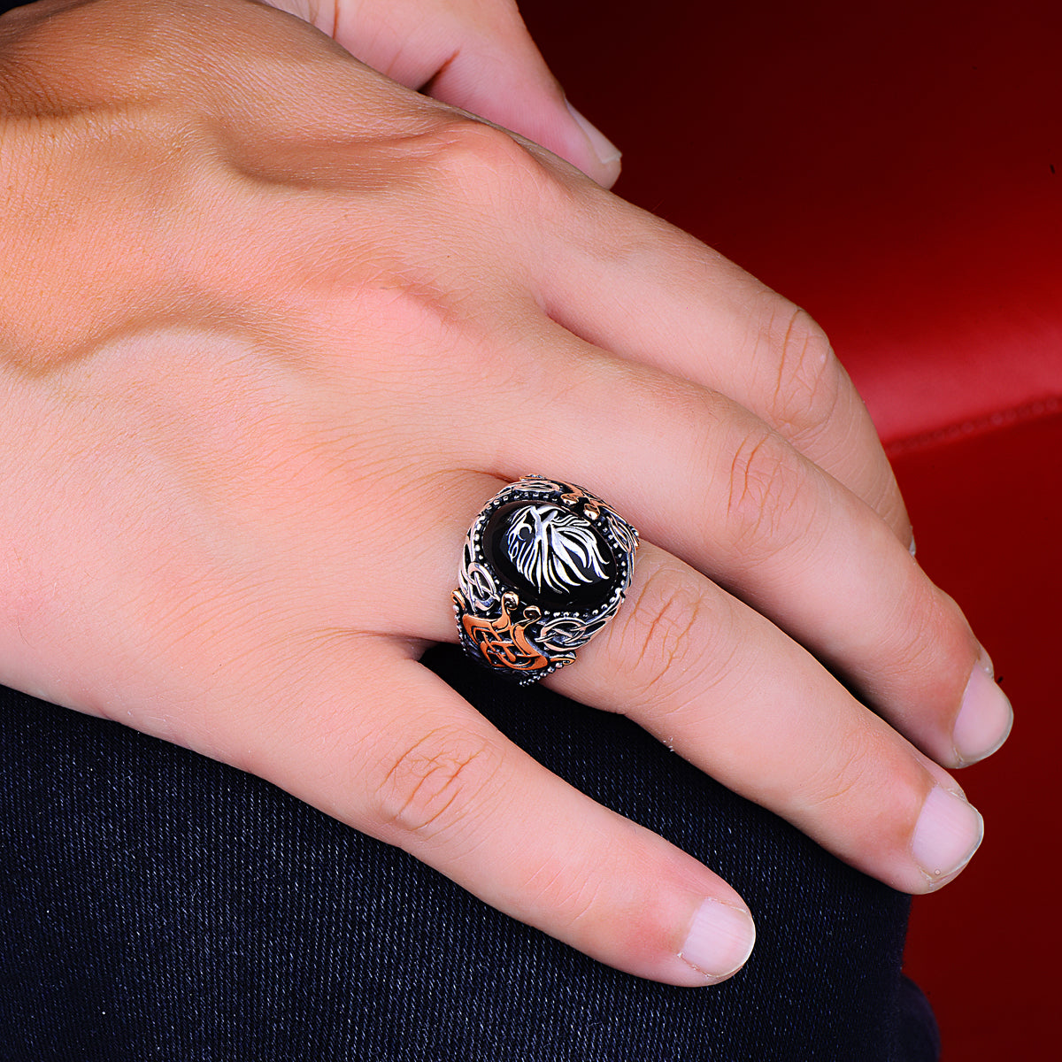 Anillo Águila con Piedra de Ónix y Plata