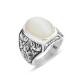 Men Handmade Engraved Natural Raw Stone Moonstone Ring