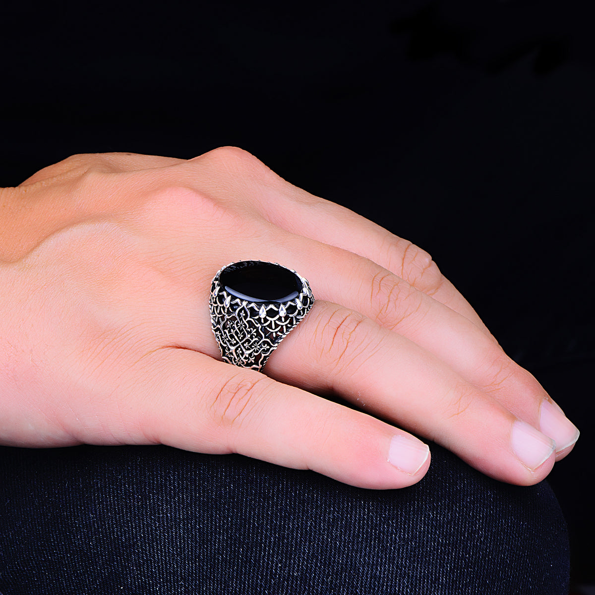 Men Handmade Black Onyx Stone Ring