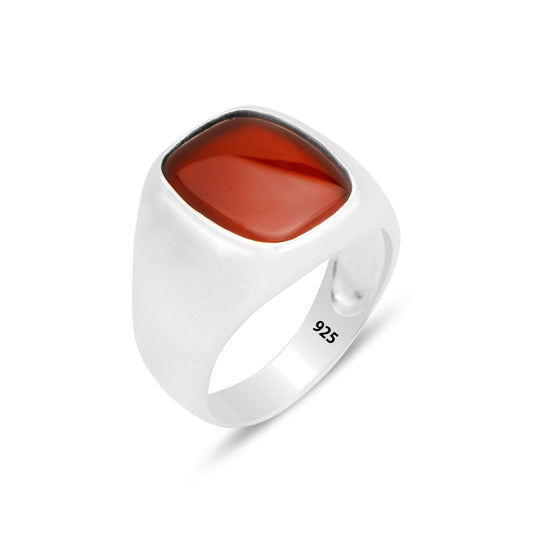 Silver Classic Red Agate Stone Ring