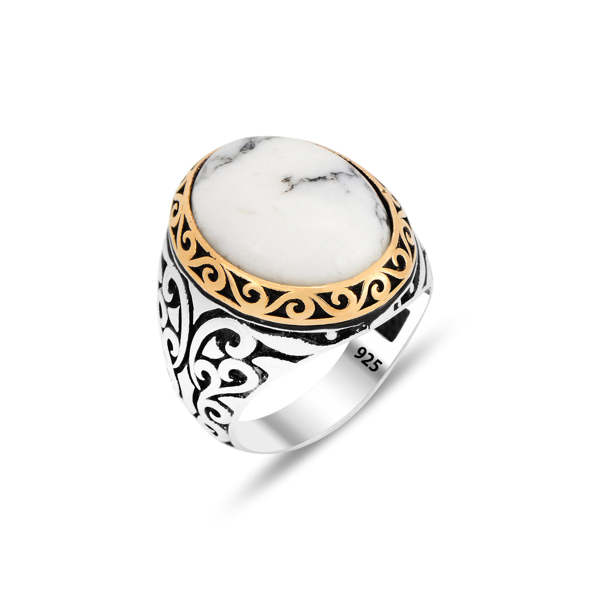 Men Handmade Natural White Turquoise Ring