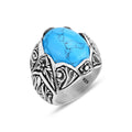 Silver Handmade Natural Turquoise Stone Engraved Ring