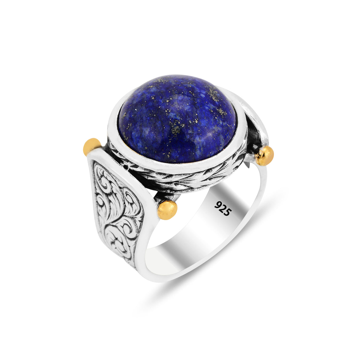 Silberner handgefertigter runder Ring mit natürlichem Lapisstein