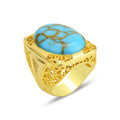 Men Silver Large Gold Plated Turquoise Stone Ring