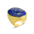 Silver Gold Plated Natural Large Lapis Lazuli Ring