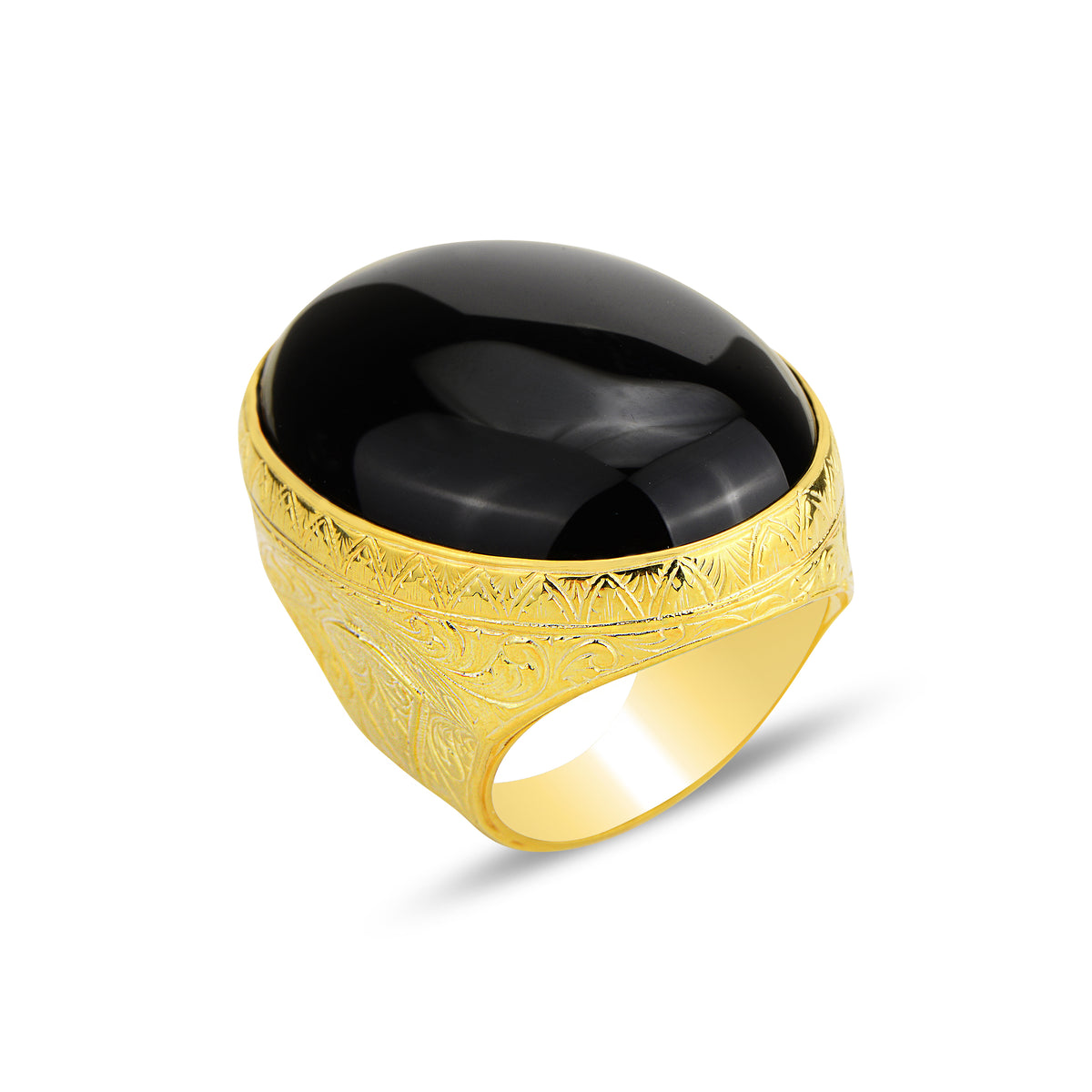 Großer vergoldeter Onyxring für Männer aus Silber