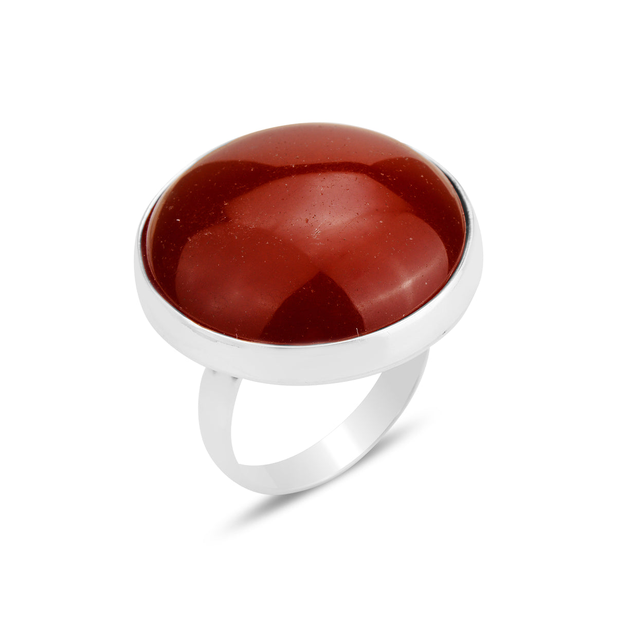 Silberner runder Ring aus rotem Jadestein für Damen