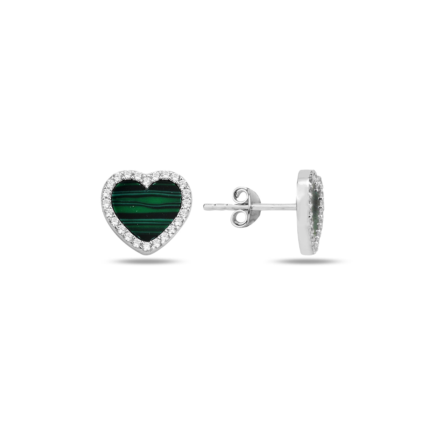 Women Malachite Gemstone Tiny Heart Necklace & Earrings Set
