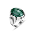 Men Silver Handmade Green Natural Malachite Stone Ring
