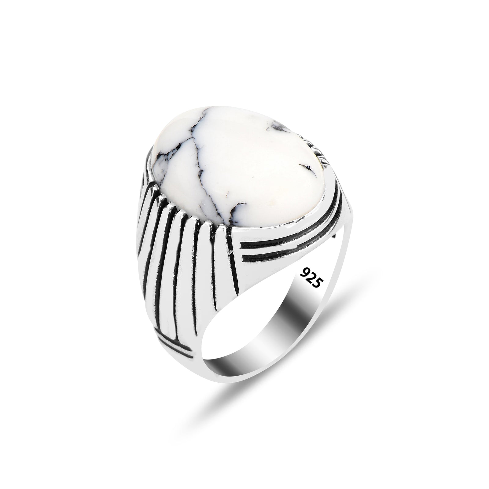 Handgemachter Silberring mit weißem Türkisstein für Männer