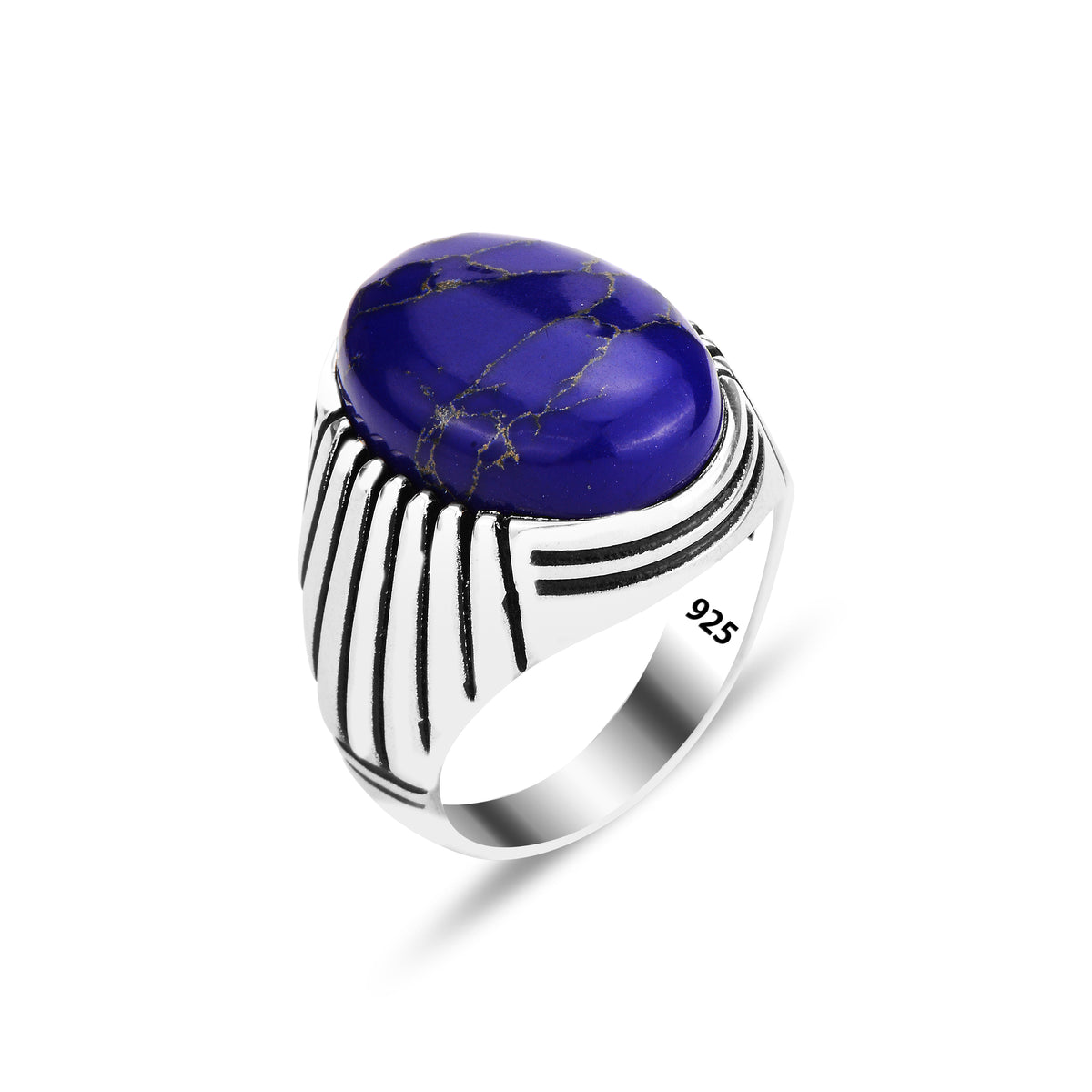 Silver Handmade Ottoman Style Lapis Gemstone Men Ring