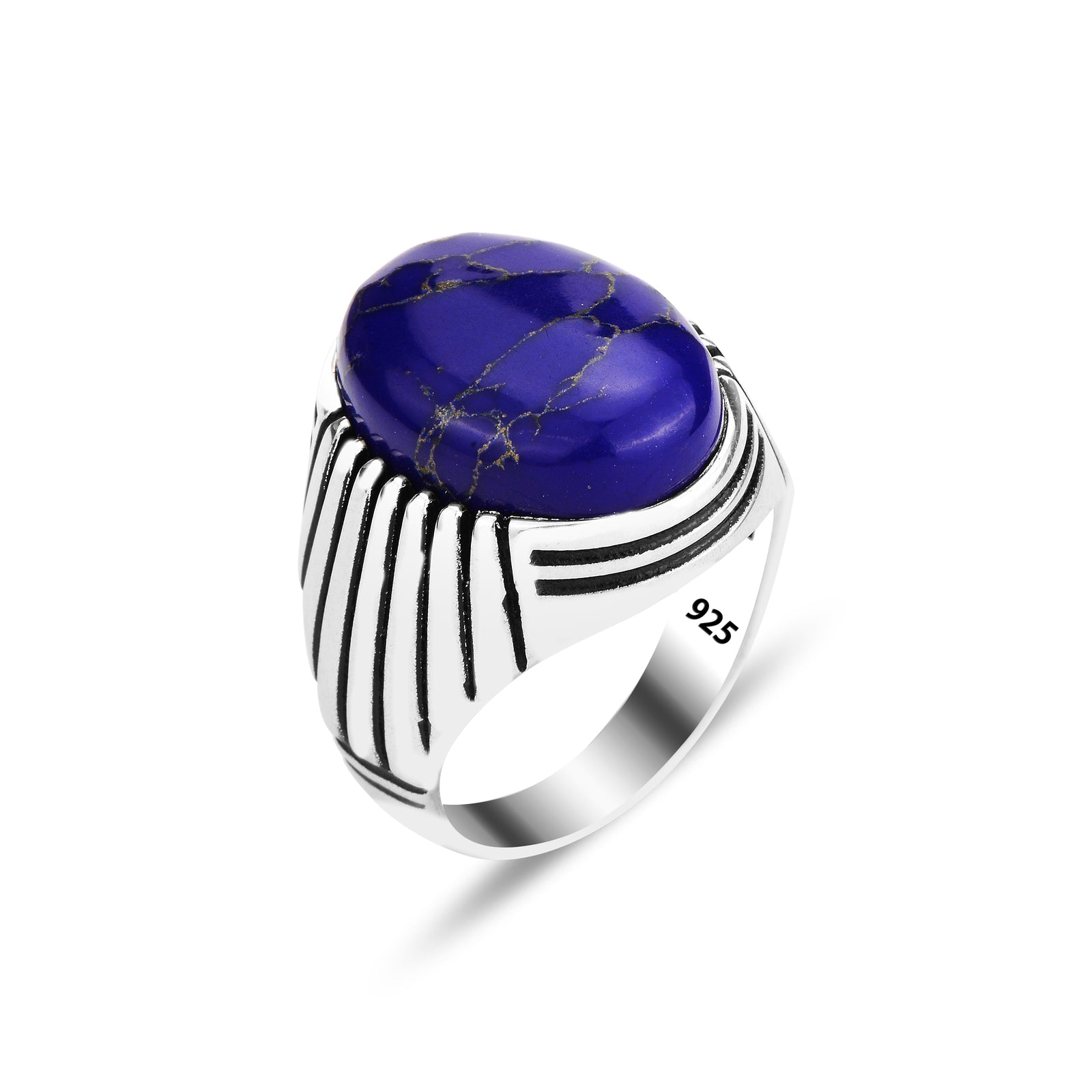 Silver Handmade Ottoman Style Lapis Gemstone Men Ring