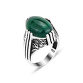 Men Handmade Ottoman Style Green Agate Stone Ring