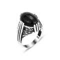 Silberner handgefertigter Ring aus schwarzem Onyx im osmanischen Stil für Männer